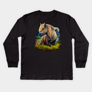 Colorful Fjord Horse Artwork 8 Kids Long Sleeve T-Shirt